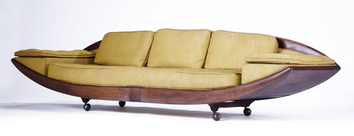 Appraisal: MARSHALL FIELDS Three-seat Sofa with walnut frame gold brocade upholstery