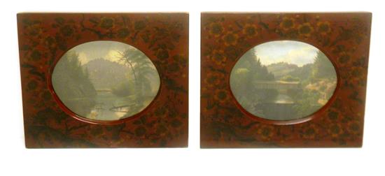 Appraisal: Pair th C unsigned oval-shaped oils on canvas under glass