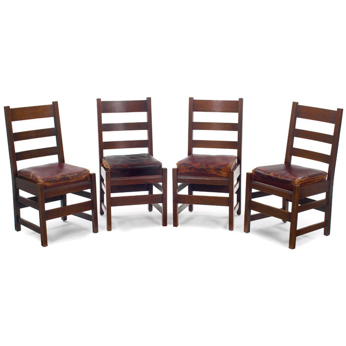 Appraisal: L and JG Stickley side chairs set of four ladder-back