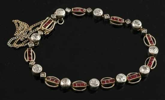 Appraisal: An Edwardian ruby and diamond bracelet Comprising collet set old