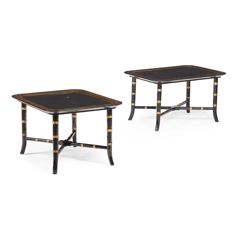 Appraisal: PAIR OF BLACK LACQUER TRAY TOP LOW TABLES TH CENTURY