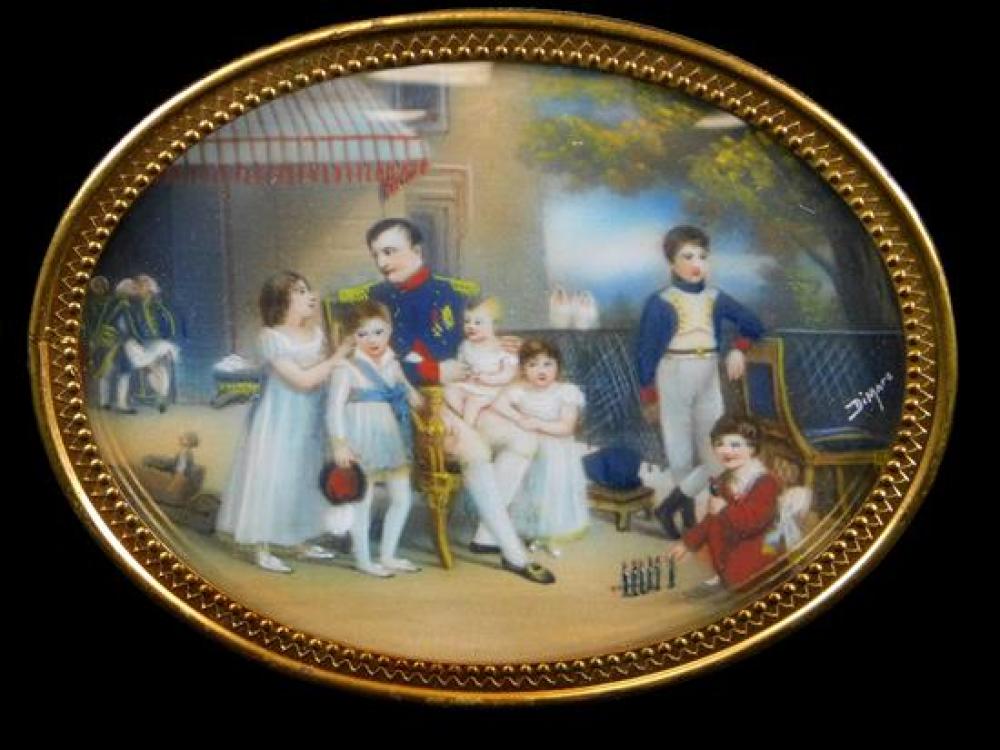 Appraisal: Miniature vignette of Napoleon surrounded by his young family signed