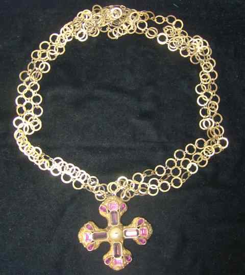 Appraisal: VINTAGE VOGUE JEWELRY PEARL AND PINK STONE COSTUME CRUCIFIX the