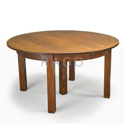 Appraisal: STICKLEY BROTHERS Five-legged dining table with circular top three leaves