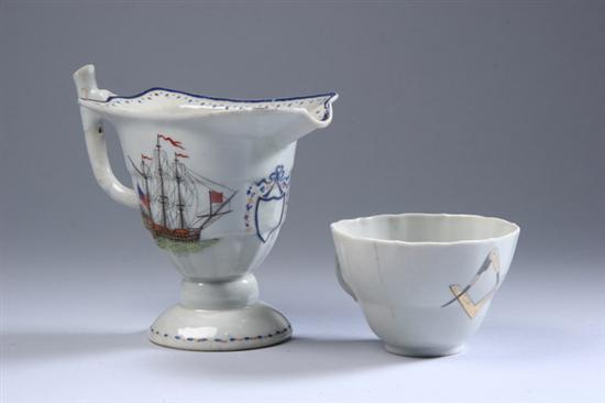 Appraisal: CHINESE EXPORT PORCELAIN AMERICAN FLAGSHIP CREAMER AND MASONIC TEACUP th