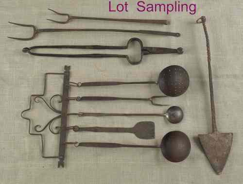 Appraisal: Fourteen wrought iron butcher's tools th c together with two