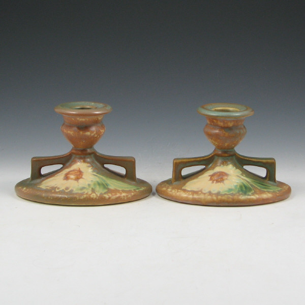 Appraisal: Roseville Dahlrose - Candleholders - Mint Roseville Dahlrose - candleholders