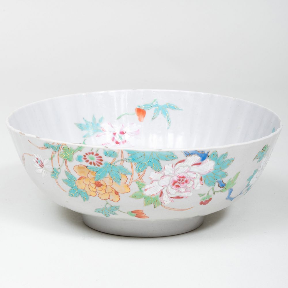 Appraisal: Chinese Famile Rose Porcelain Punch Bowl in diam Condition Wear