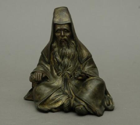 Appraisal: Japanese Patinated and Gilt-Metal Figure of a Scholar in x