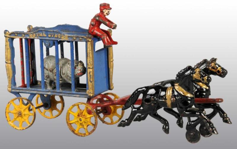 Appraisal: Cast Iron -Horse Royal Circus Cage Wagon Toy Description All