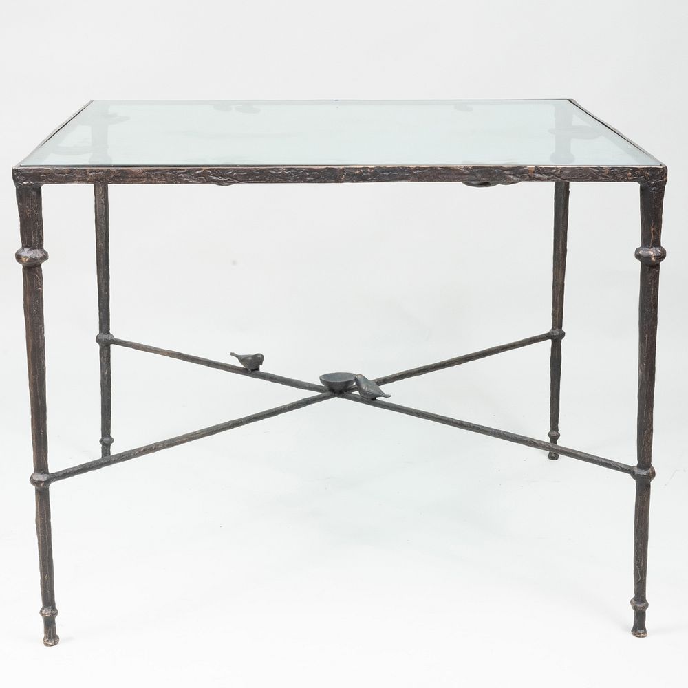 Appraisal: Diego Giacometti Style Wrought-Iron and Glass Top Table x x