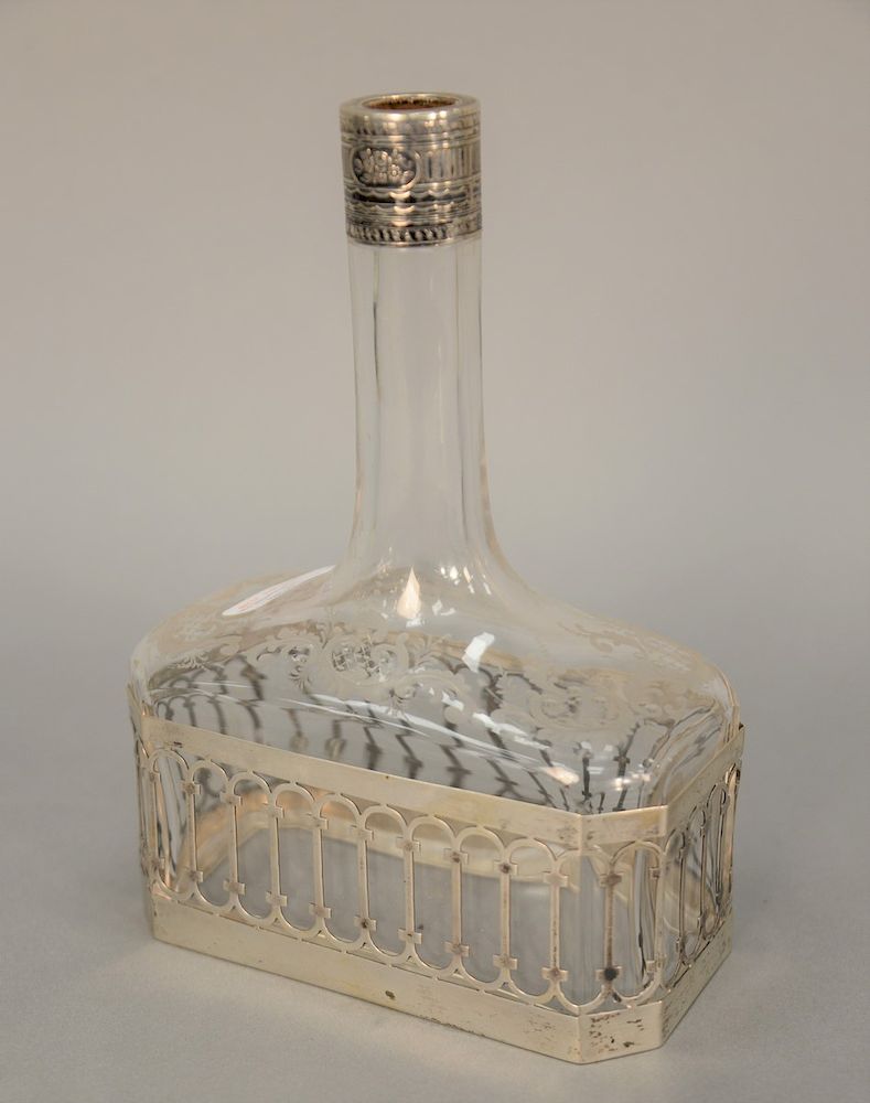 Appraisal: Etched crystal bottle with continental top and base ht in