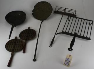 Appraisal: Wrought Iron Kitchen Tools Wrought Iron Grill Toaster Rack Skillet