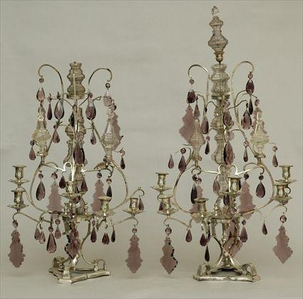 Appraisal: Pair of Silvered Metal Six-Light Candelabra