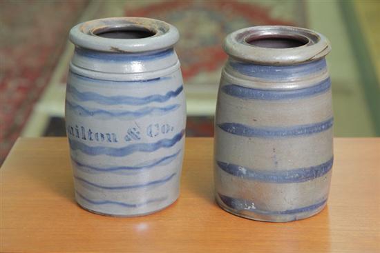 Appraisal: TWO STONEWARE CANNING JARS Both with collared rims and cobalt