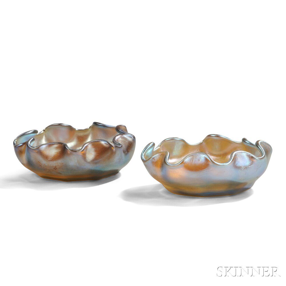 Appraisal: Two Louis Comfort Tiffany Salts Gold favrile glass New York