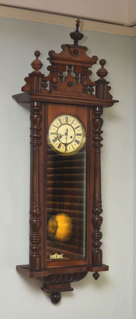 Appraisal: GUSTAV BECKER CARVED GERMAN WALL CLOCK Removable carved crest with