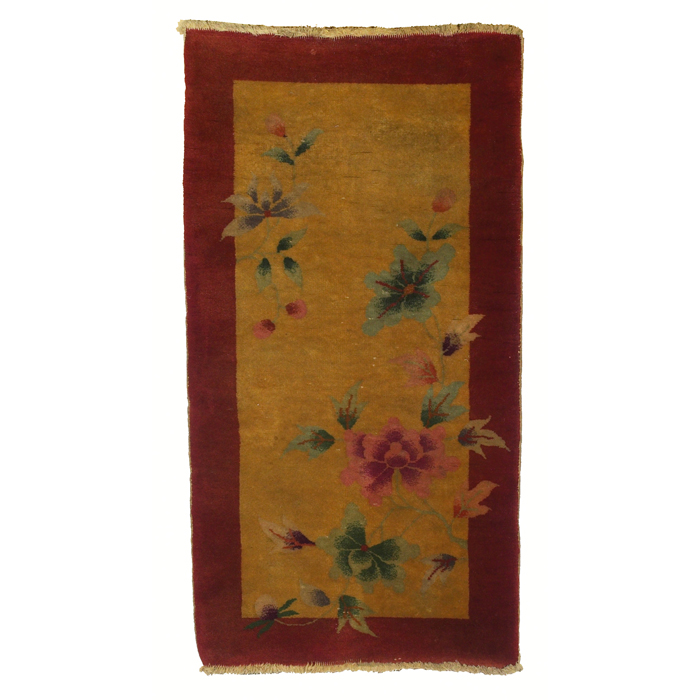 Appraisal: Chinese Art Deco rug colorful flowers on a yellow field