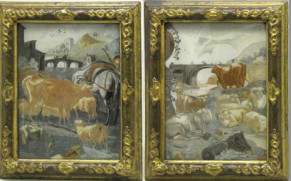 Appraisal: second half th century Each depicting Italianate landscape with farm