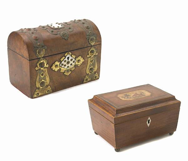 Appraisal: A Victorian walnut brass and ivory mounted document box first