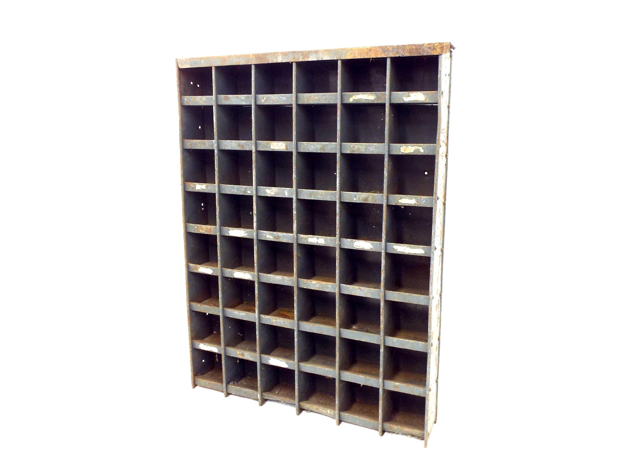 Appraisal: Vintage industrial freestanding set of pigeonholes high wide