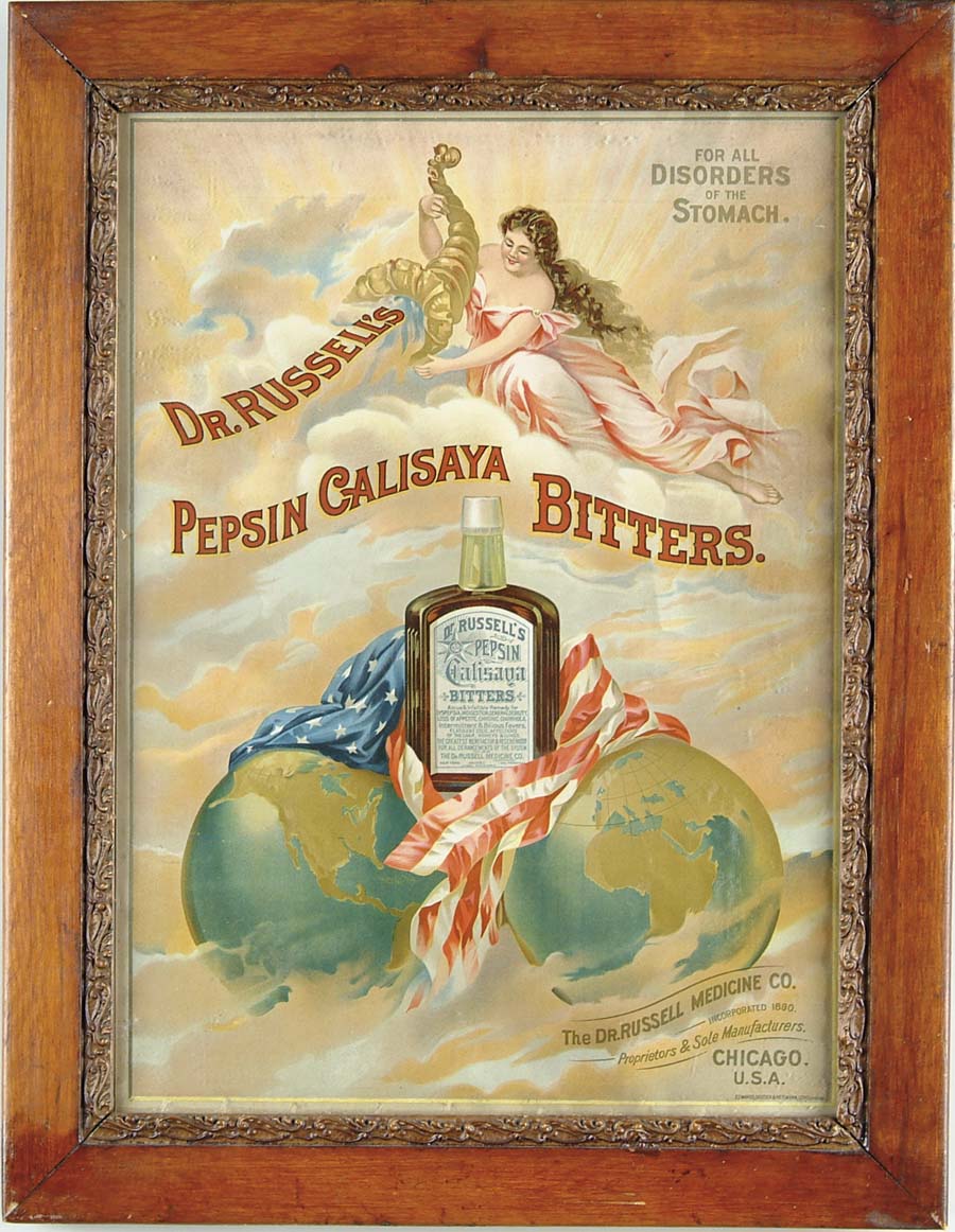 Appraisal: DR RUSSELL S PEPSIN CALISAYA BITTERS CARDBOARD SIGN Rare patent