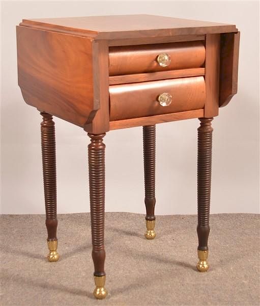 Appraisal: American Empire Mahogany Workstand American Empire Mahogany Workstand Hinged drop-leaves