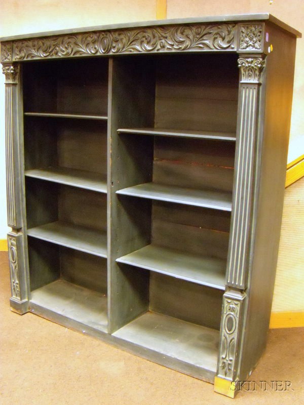 Appraisal: Blue-painted Neoclassical Carved Mahogany Open Bookcase with adjustable shelves