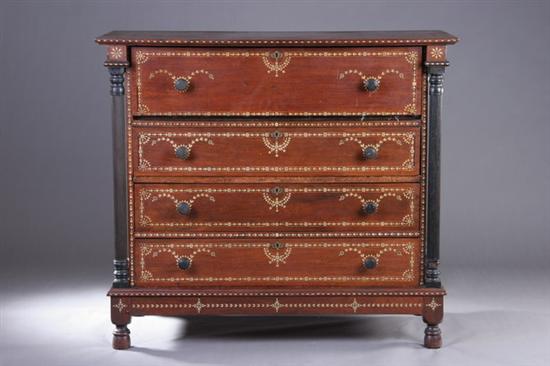 Appraisal: ANGLO-INDIAN MAHOGANY SEA CAPTAIN'S CHEST early th century with ebonized