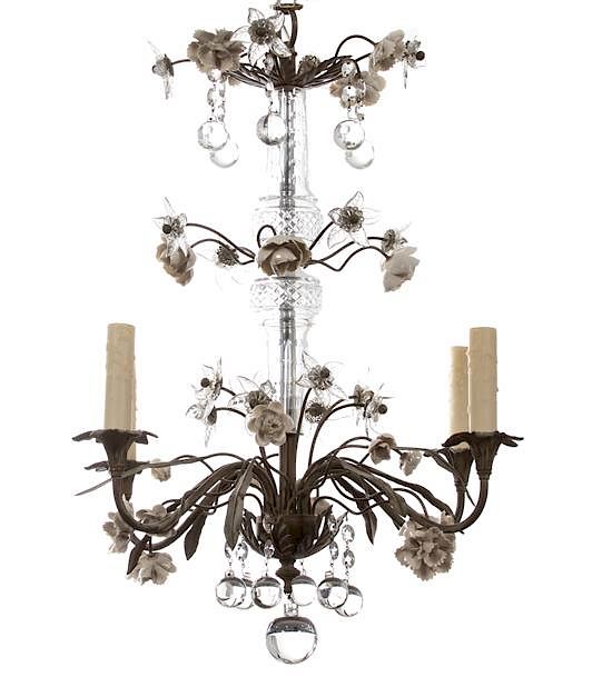 Appraisal: A Gilt Metal and Glass Four Light Chandelier with Porcelain