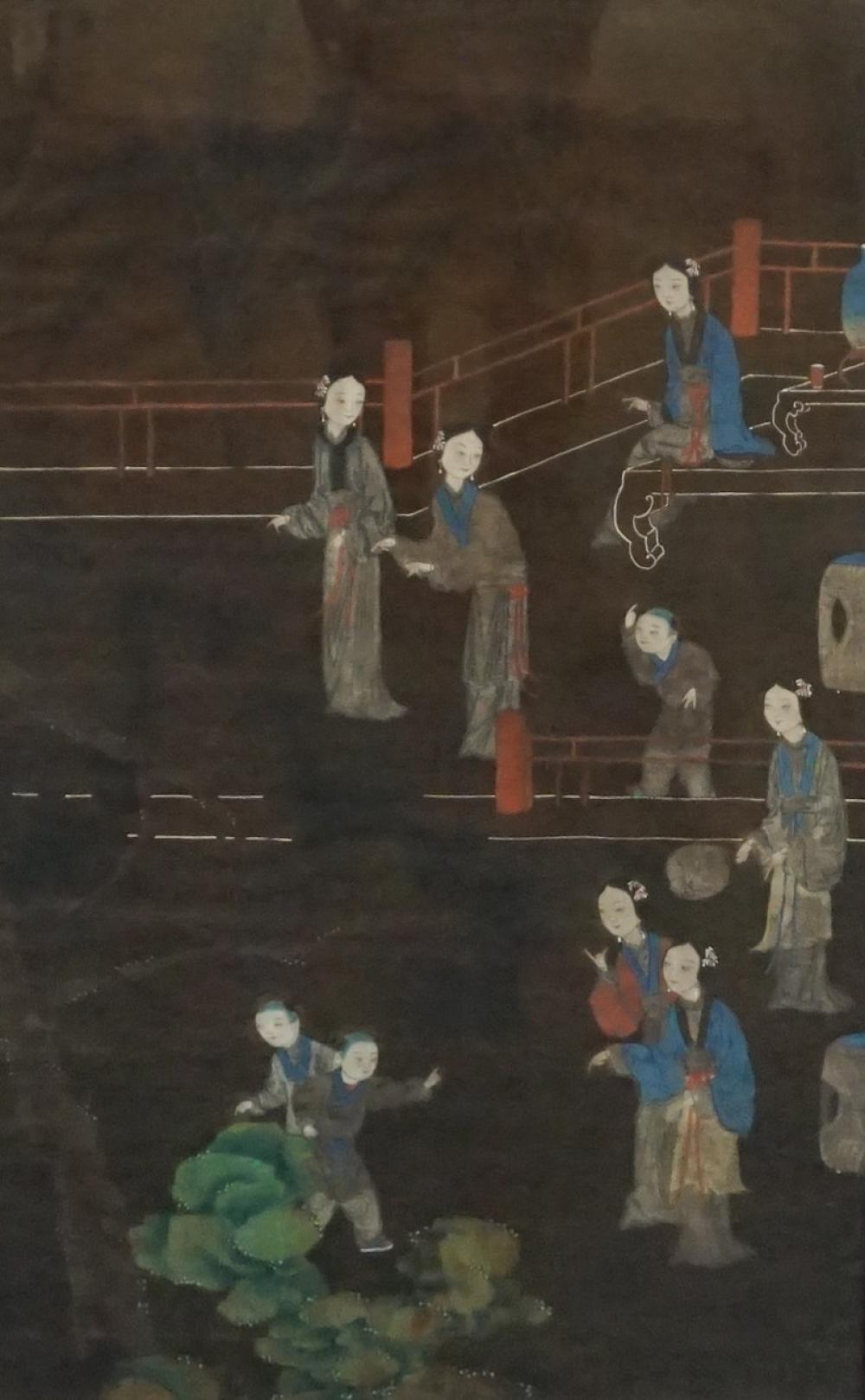 Appraisal: CHINESE PAINTED ON CLOTH OF LADIES AND CHILDREN IN A