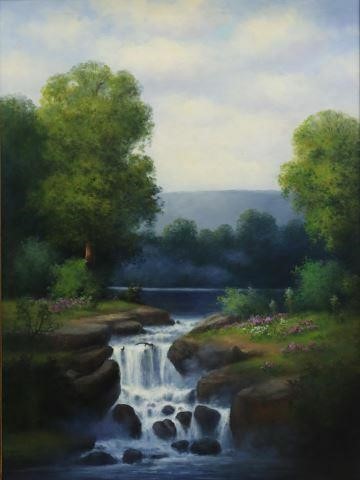 Appraisal: Framed oil on canvas painting Afternoon Waterfall signed lower left