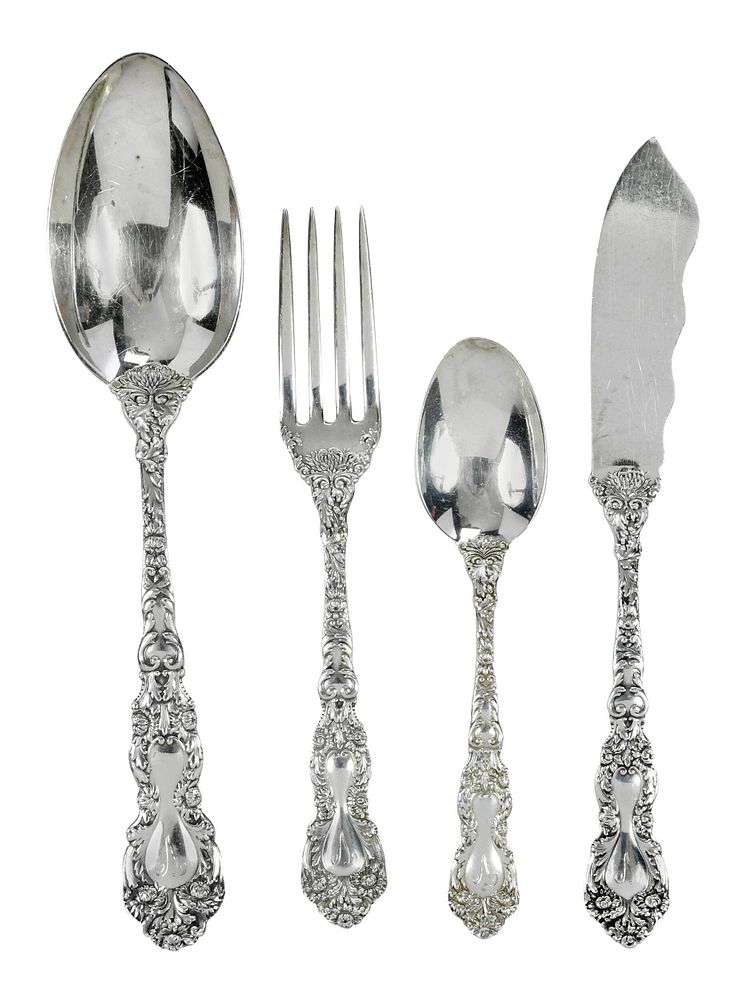 Appraisal: Imperial Chrysanthemum Sterling Flatware Pieces American th century including six