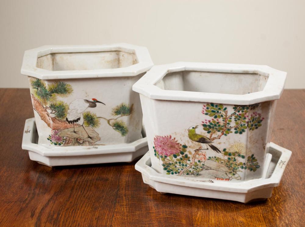 Appraisal: PAIR OF CHINESE REPUBLIC FAMILLE ROSE PORCELAIN PLANTERS - each