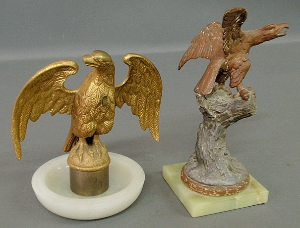 Appraisal: - Brass eagle watch holder with a circular polished stone