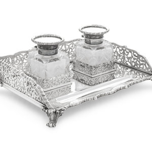 Appraisal: An Edwardian Silver and Cut Glass Ink Stand Mappin Webb