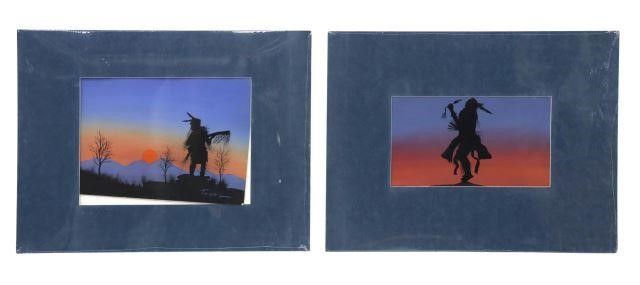 Appraisal: lot of Unframed gouache paintings on paper Native American Silhouettes