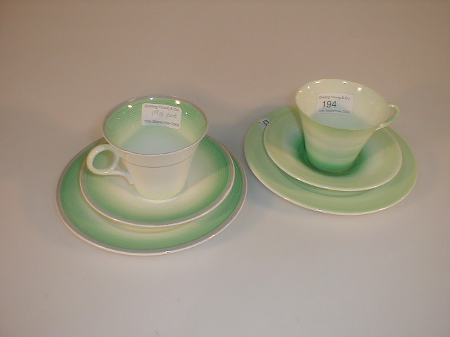 Appraisal: Two Shelley China Perth trios each similarly decorated with green