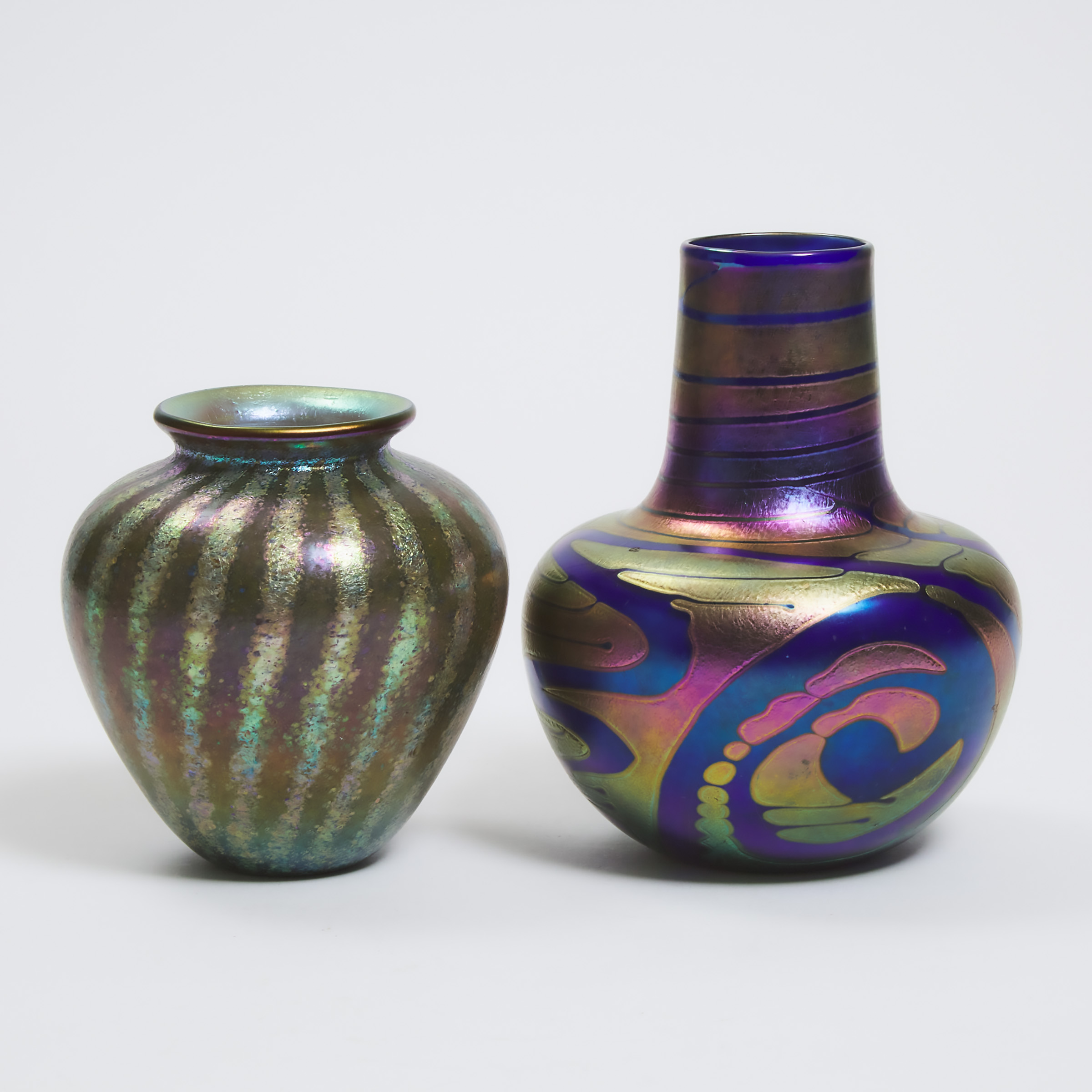 Appraisal: Two Canadian Iridescent Glass Vases Jim Norton and Claude Duperron