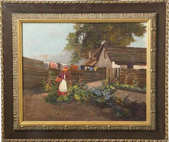 Appraisal: Continental school late th early th century WOMAN IN GARDEN