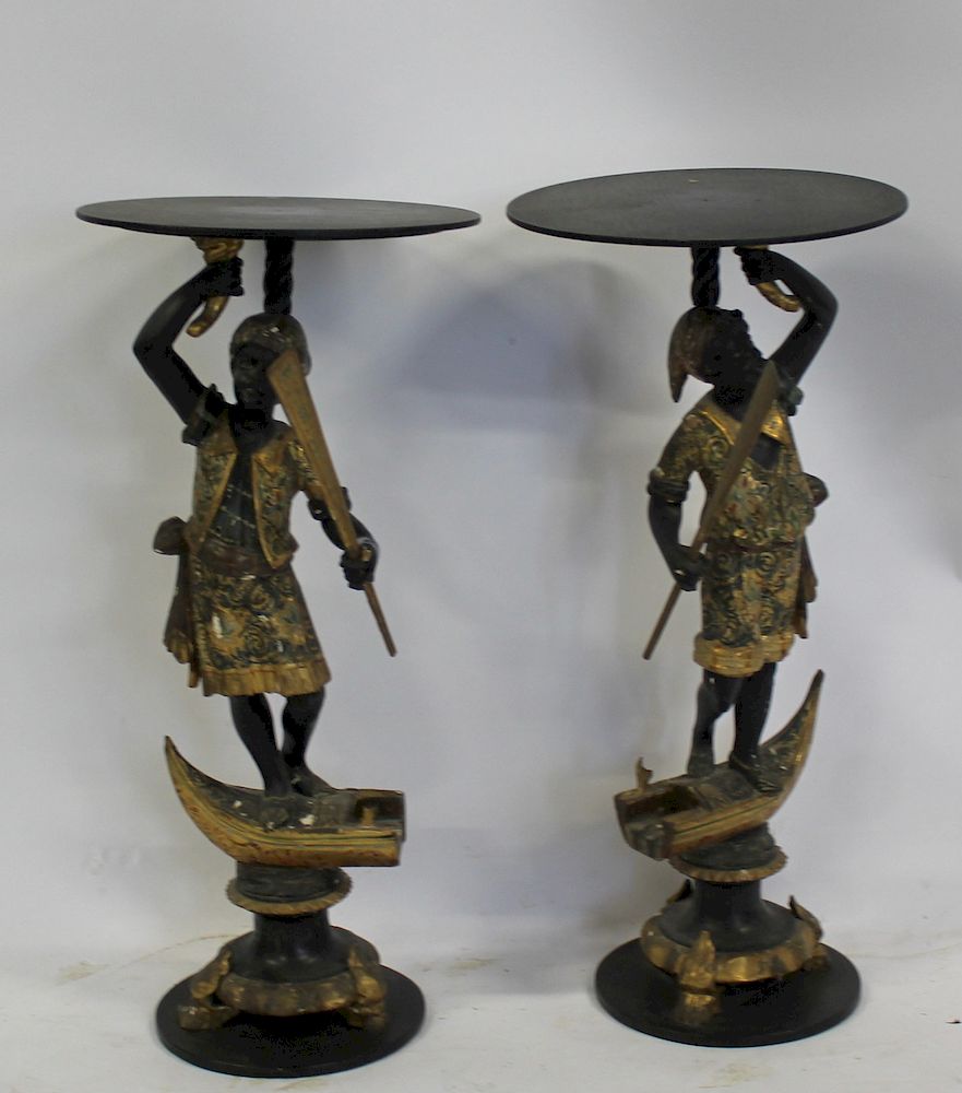 Appraisal: Pair of Antique Venetian Blackamoor Pedestals Nicely decorated and from