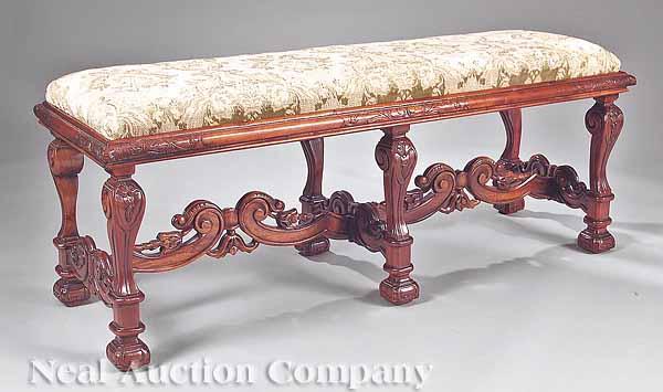 Appraisal: An Antique William and Mary-Style Carved Mahogany Fireside Bench late