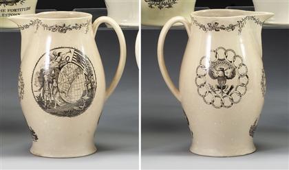 Appraisal: Black transfer printed creamware pitcher attributed to herculaneum pottery early