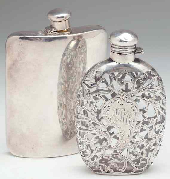 Appraisal: Two Silver Flasks One by Tiffanythe first a hip flask