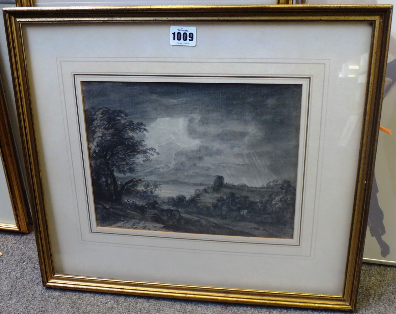 Appraisal: John White Abbott - Stormy landscape monochrome watercolour cm x