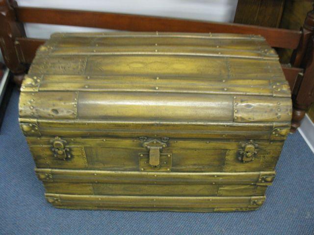 Appraisal: Antique Trunk dome top wood metal strap design X X