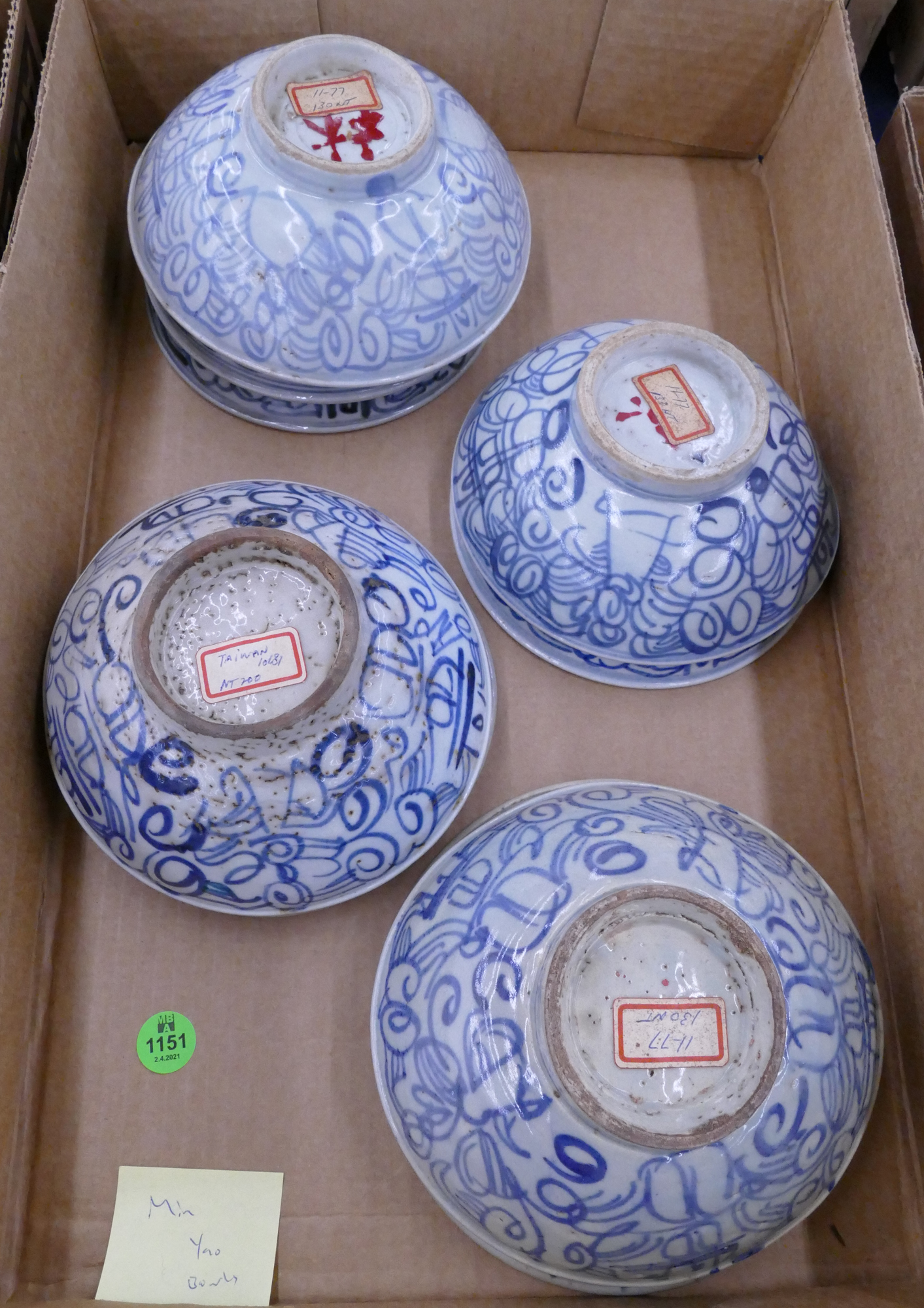 Appraisal: Box pc Chinese Qing Minyao Bowls- approx '' diameter