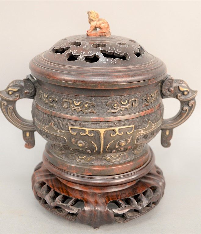 Appraisal: Fine bronze covered censer China probably Ming Dynasty in the