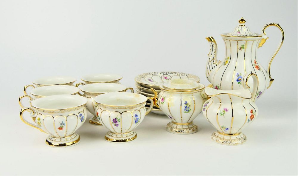 Appraisal: MEISSEN HAND PAINTED VINTAGE CHOCOLATE SET To include floral decorated