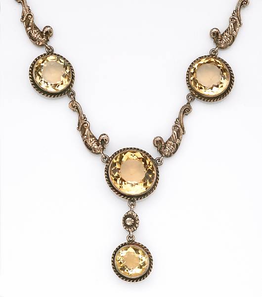 Appraisal: A citrine and gilt silver necklace length in